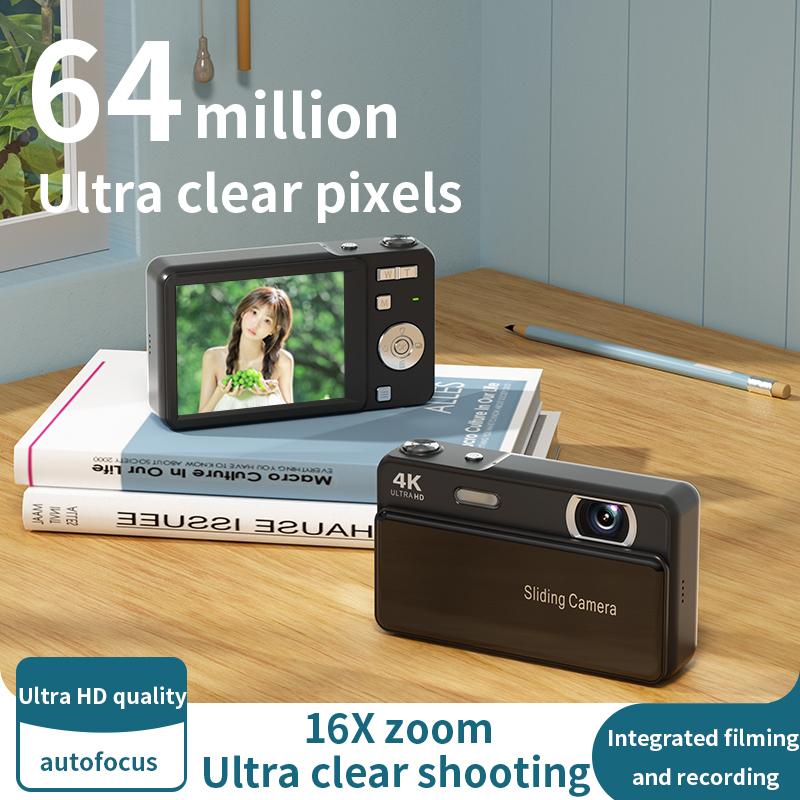 4K Sliding Digital Camera Portable CCD Style Card Camera Photo Video Recorder Student Pocket Digital Cam