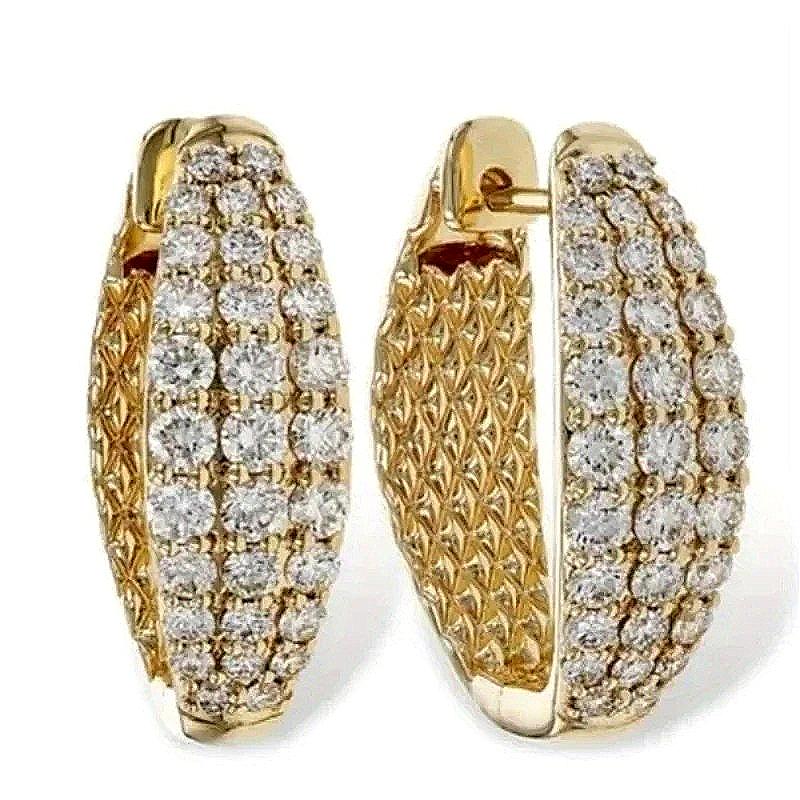 Exquisite Full Synthetic White Zircon Golden Plated Hoop Earrings Women's Elegant Concise Daily Banquet Wedding Jewelry