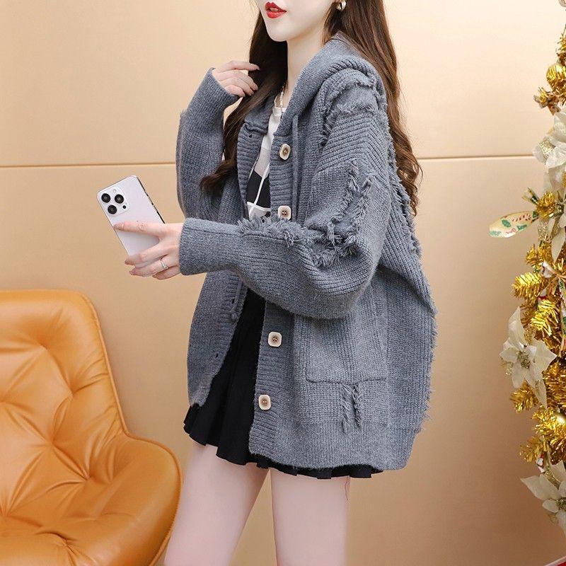 

Худи-пальто Женская одежда Осень и Зима Старшеклассник Ученик средней школы Молодежь Свитер с бахромой Свободный кардиган Толстовка Grey L