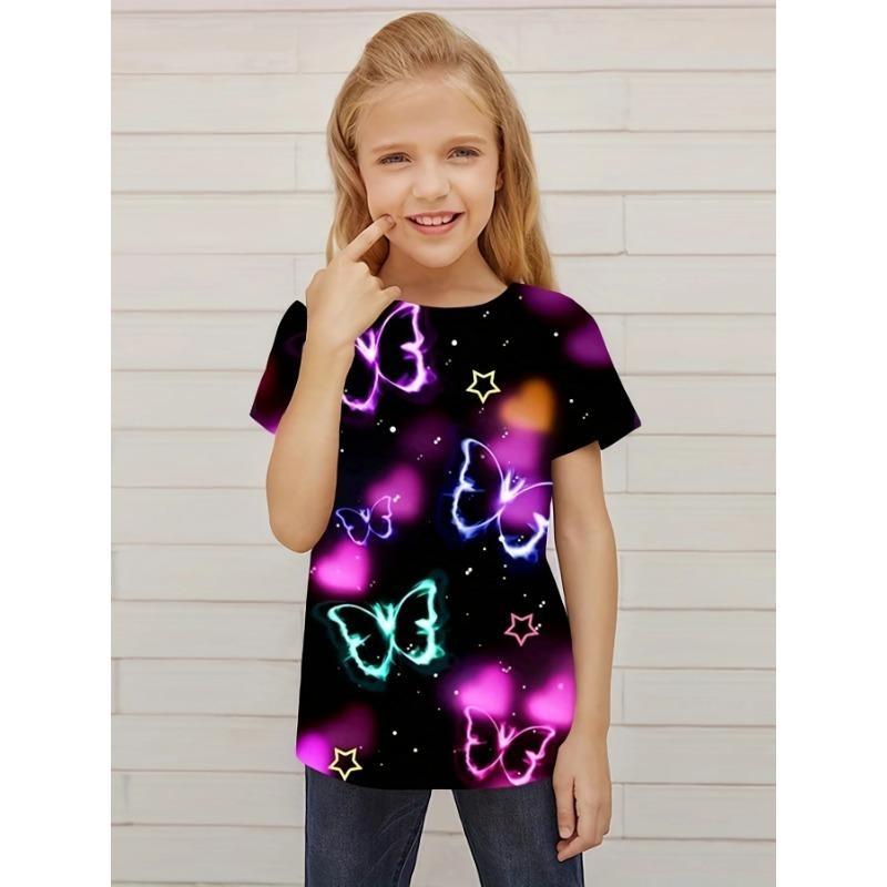 Children's Butterfly Printed Cute Multi Color T-shirts Girls Fashion Soft Comfortable T-shirt