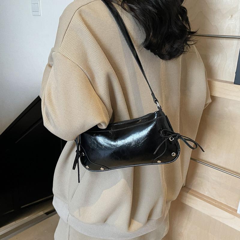 Underarm women's bag new trendy fashion solid color retro shoulder bag pleated bow beautiful handbag women