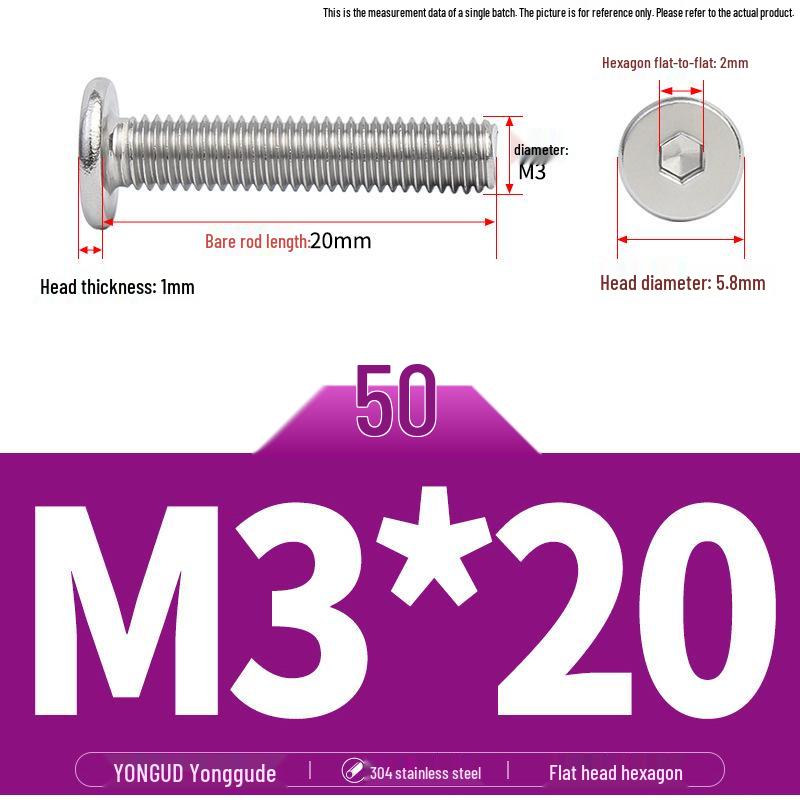 304 Stainless Steel Ultra-Thin Flat Head Hex Socket Bolt, M2-M12