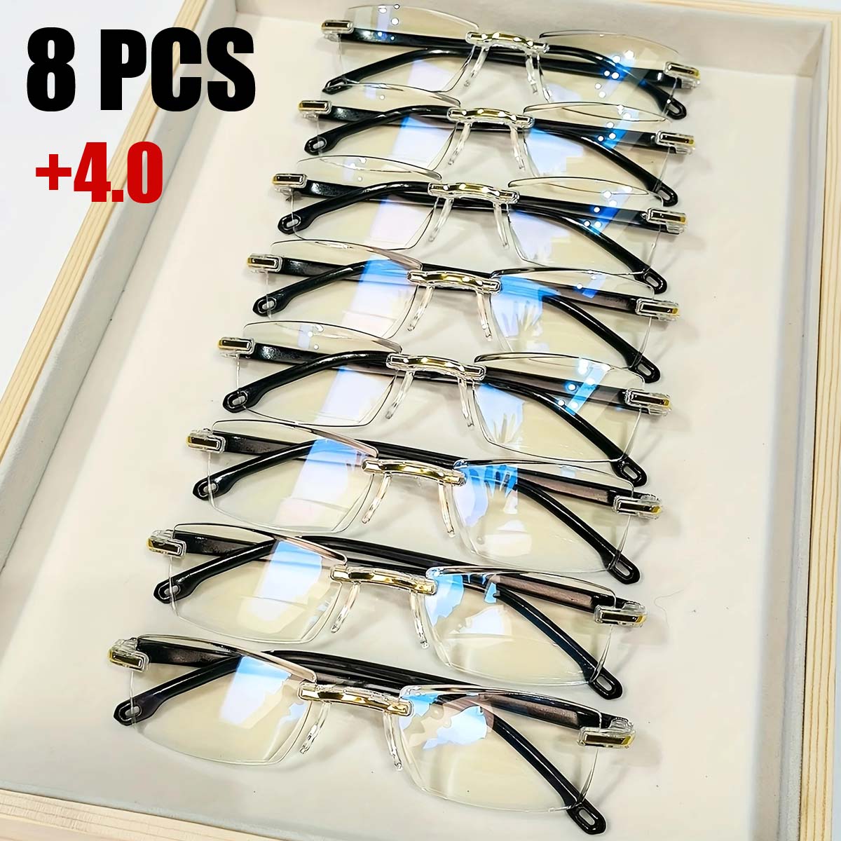 

8 шт. сверхлегкие очки для чтения очки для пресбиопии очки с блокировкой синего света очки без оправы высокой четкости +1,0 до +4,0