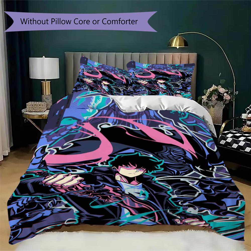 Solo Leveling Pattern Bedding uilt Set uilt Cover Pillowcase Home Decoration Birthday Gift (1 * duvet cover + 2 * pillowcase without core)170