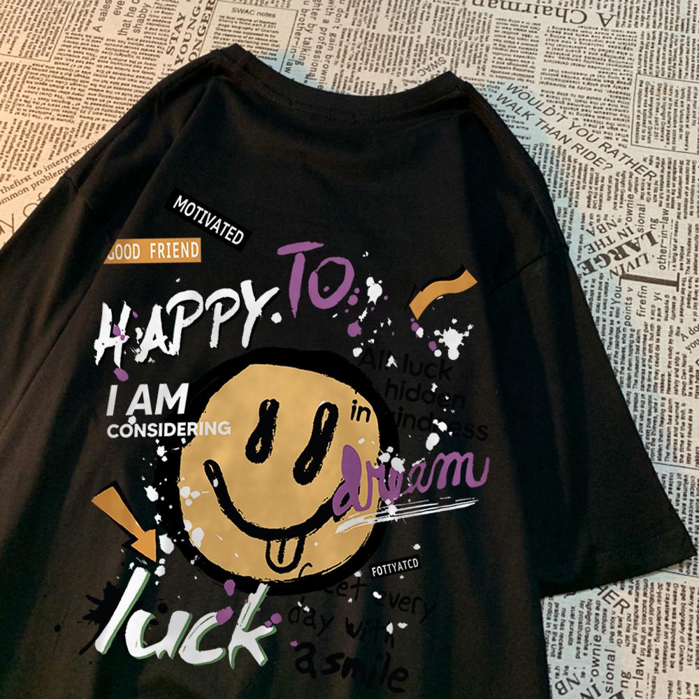 Happy To Dream Luck Smile Men Women T-Shirt High Quality Crewneck T Shirts Summer Loose Sportswear Cotton Breathable T Shirts
