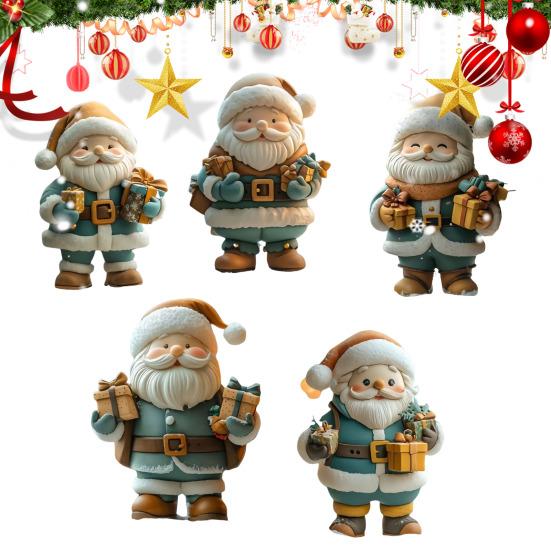 Santa Claus Ornaments 2D Acrylic Cartoon Santa Pendant Christmas Tree Hanging Decoration for Holiday Tree Home Decor