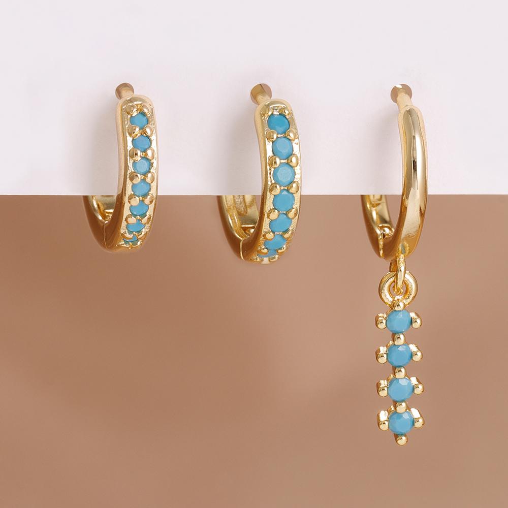 2PCS Classic Blue Zirconia Small Huggie Hoop Earrings Set For Woman 14K Gold Plated Helix Tragus Cartilage Piercing Jewelry
