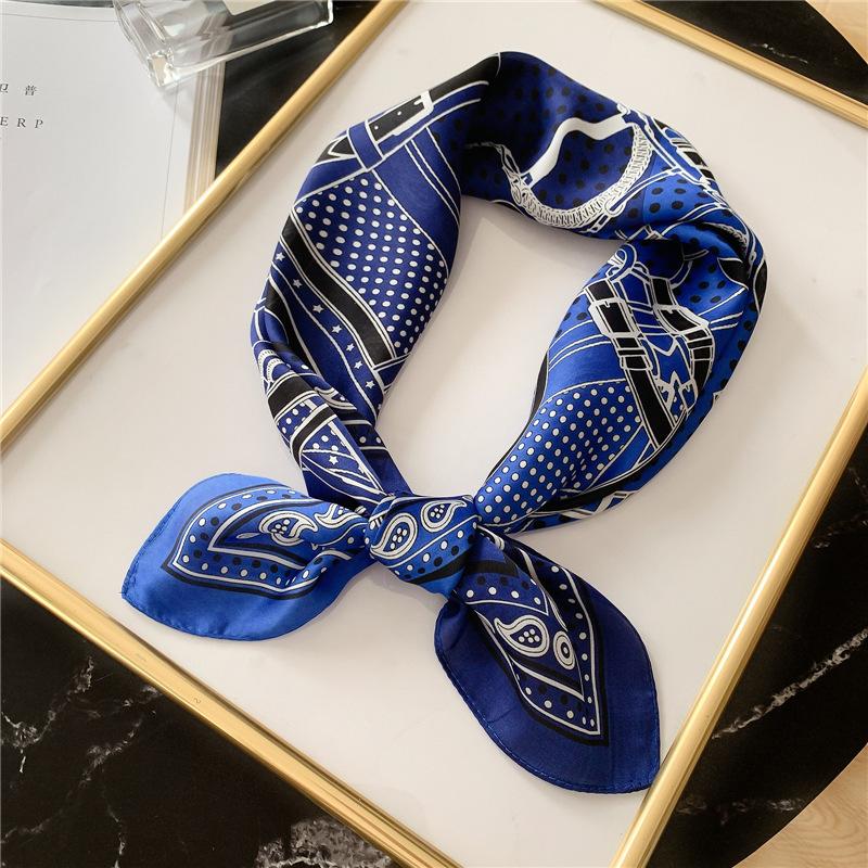 European and American Fashion Color Matching Scarf Women's Small Square Scarf 71cm Imitation Silk Scarf Decorative Scarf Polka Dot Cashew Silk Scarf