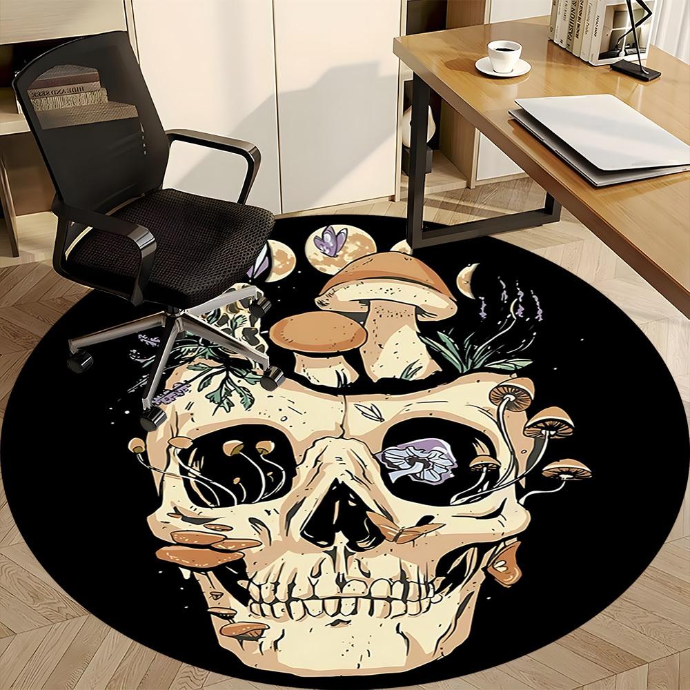 1pc Mushroom Skull Office Round Area Rug, Under Office Chairs Bedroom Living Room Home Decor, Room Deco