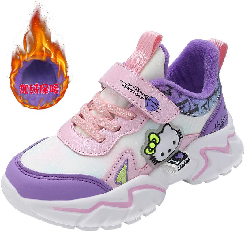 Girls' sports shoes Winter children's waterproof leather shoes 2025 velvet classmate two cotton shoes New warm girl