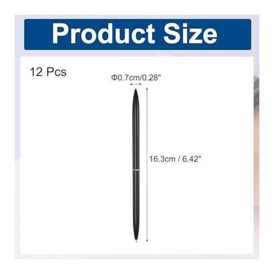 PATIKIL Slim Metal Ballpoint Pens, 12 Pack, Black Ink, 1mm Medium Point, Metallic Retractable, Lightweight, Smooth Writing, for Business, Office,
