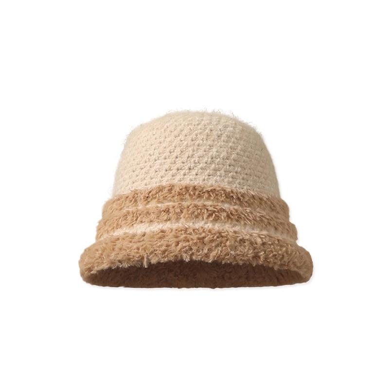 Autumn and Winter Thick Warm Bucket Hat Retro Versatile Face Small Bucket Hat Big Brim Plush Around the Basin Hat