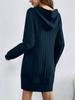 2025 Autumn/Winter Knit Hooded Ribbed Pocket Long Sleeve Dress for Women