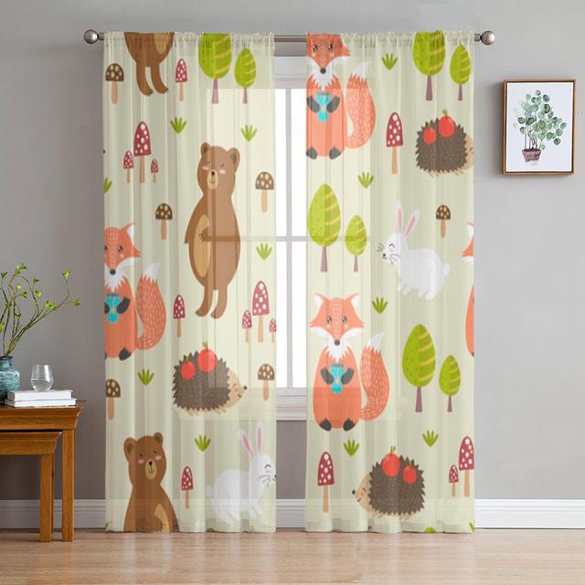 Animal Bird Fox Forest Winter Window Curtains For Living Room Kitchen Door Curtain Sheer Curtains For Bedroom