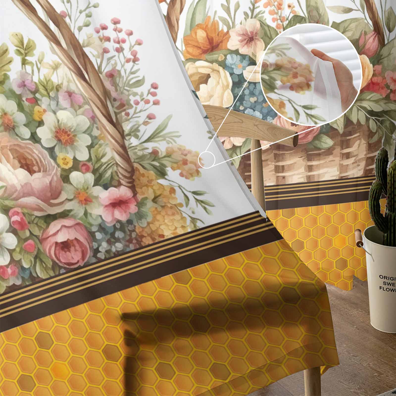 Цветочная корзина пчела акварель соты окна тюль занавески для гостиной спальни отеля — фото 5