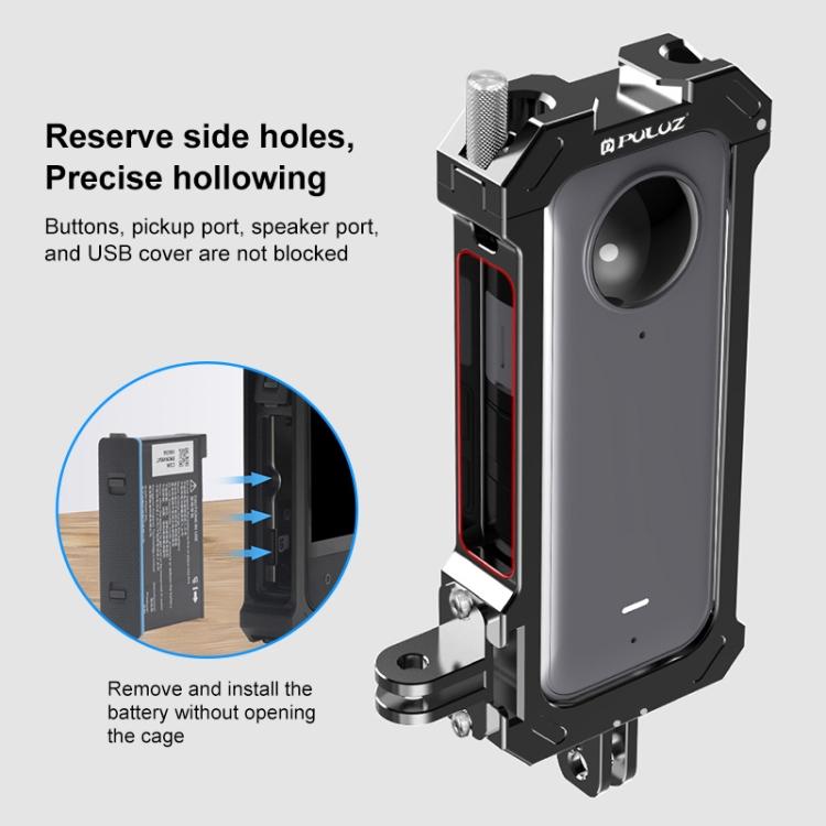 For Insta360 X3 PULUZ Metal Protective Cage Rig Housing Frame with Expand Cold Shoe Base & Tripod Adapter