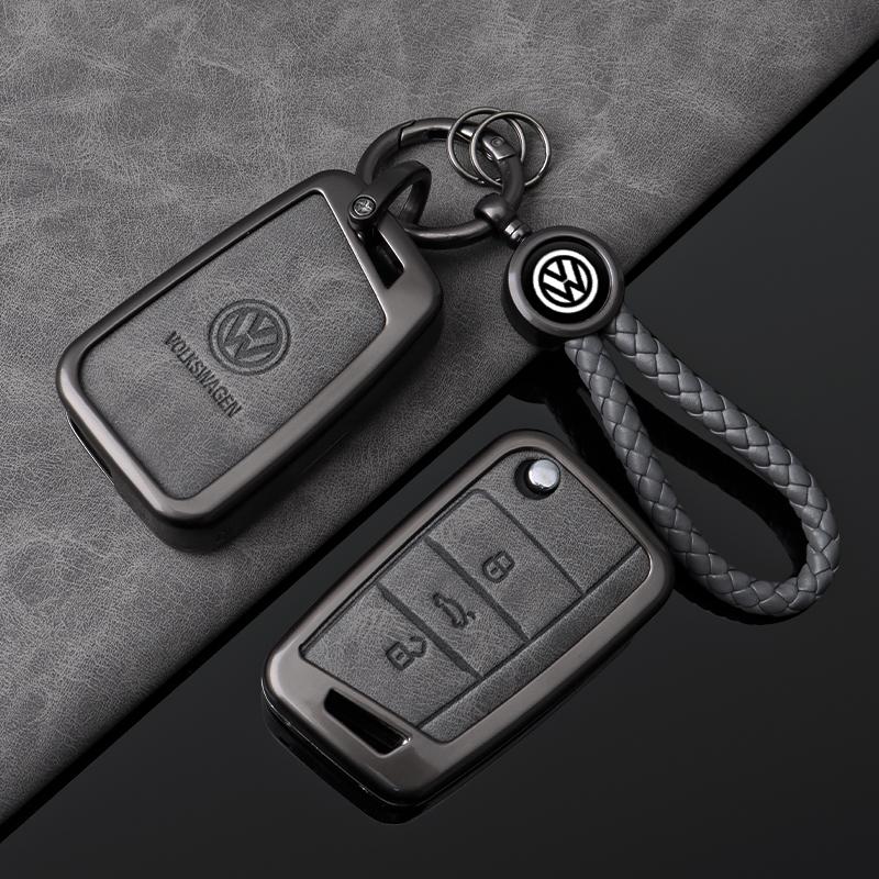 Car Alloy Leather Remote Key Case Fob Cover Holder Shell for VW Volkswagen Golf 7 MK7 Tiguan MK2 T-roc T-cross Auto AccessoriesNI5