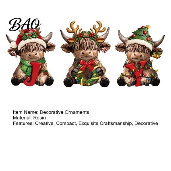 Exquisite Resin Crafts for Display 3Pcs Christmas Highland Cow Figurine, Yak Statues with JOY Letter Sign, Small Ornaments Bookshelf Farmhouse