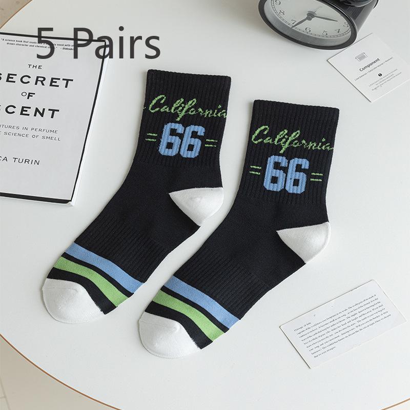 5 Pairs of Men's Autumn Cotton Deodorizing Sweat Absorption Teenagers New Style All Match Tube Socks