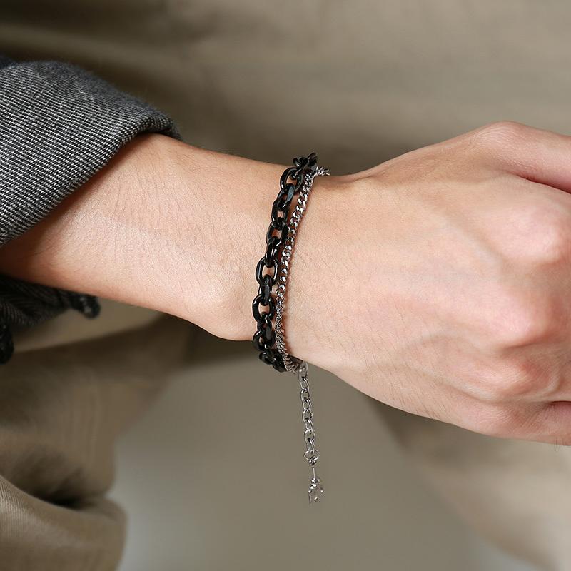 Vnox Vintage Stacked Chain Bracelets for Men Women, Retro Rolo Links Wristband With Trident Charm, Simple Layered Jewelry