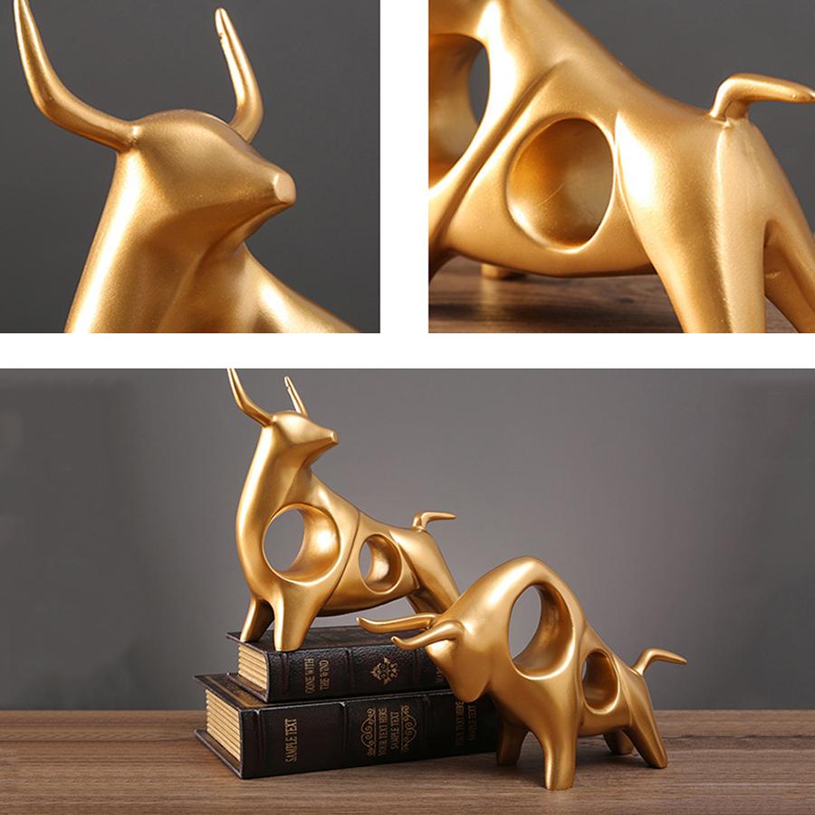 Lucky Gold Cattle Cow Ox Statue Nordic Home Decor Bull Sculpture Desk Ornament Crafts Abstract Animal Figurine Accessories Toys