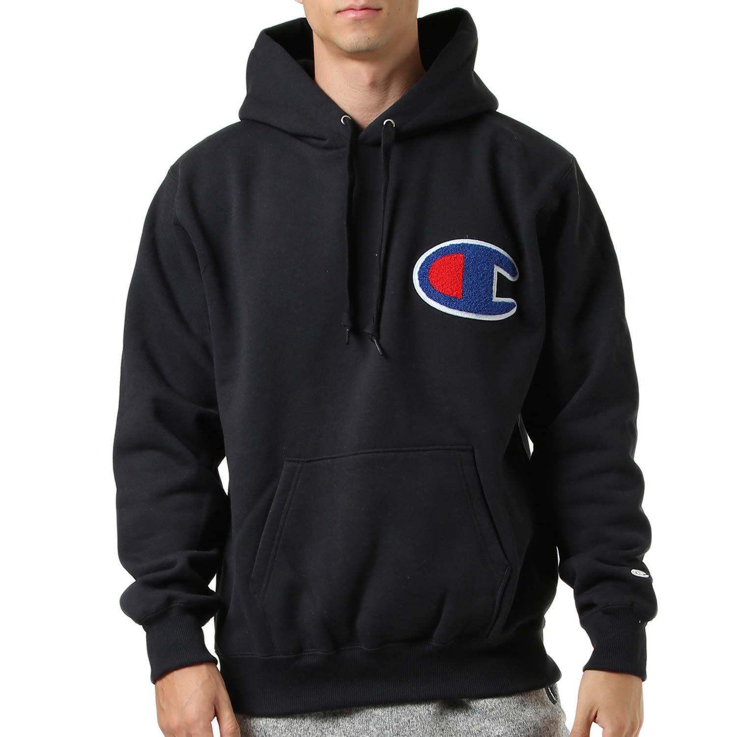 

Champion Men s Big Logo Pullover Hoodie Sweatshirt, Action Style, Black, 100% Cotton, Long Sleeve Sweat Parka, Japan Size M, C3-E127 чёрный