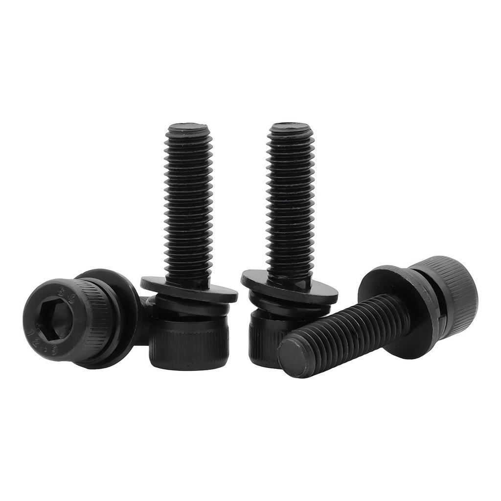 High-Strength Black Socket Head Cap Screws with Washers, Class 12.9, Cylindrical, M2-M12, 3-Piece Set