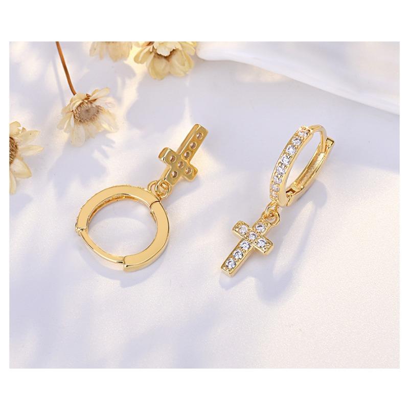 Fashion Personalized Cross Inlaid Zircon Ear Buckle Earrings For Women