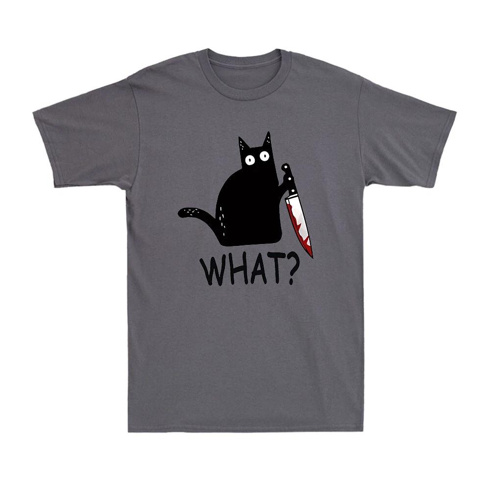 Was Mörderische Schwarze Katze mit Messer Lustig Neuheit Horror Geschenk Herren T-Shirt Herren Kleidung Bequem
