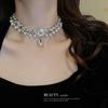Korean super flash diamond bow tassel necklace fashion personality collarbone chain necklace women
