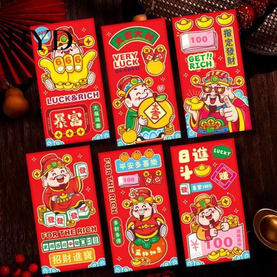 Traditional Holiday Gift Bags 6Pcs Red Envelopes Year of Horse Large Size Thickened Coated Paper Bright Color Lucky Money New Gifts Reusable Chinese