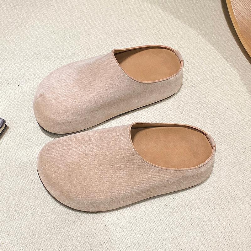 Baotou Mid-heel Flat Shoes New Summer Round Head Deep Mouth Suede Soft Sole Anti-slip Wear-resistant Slippers