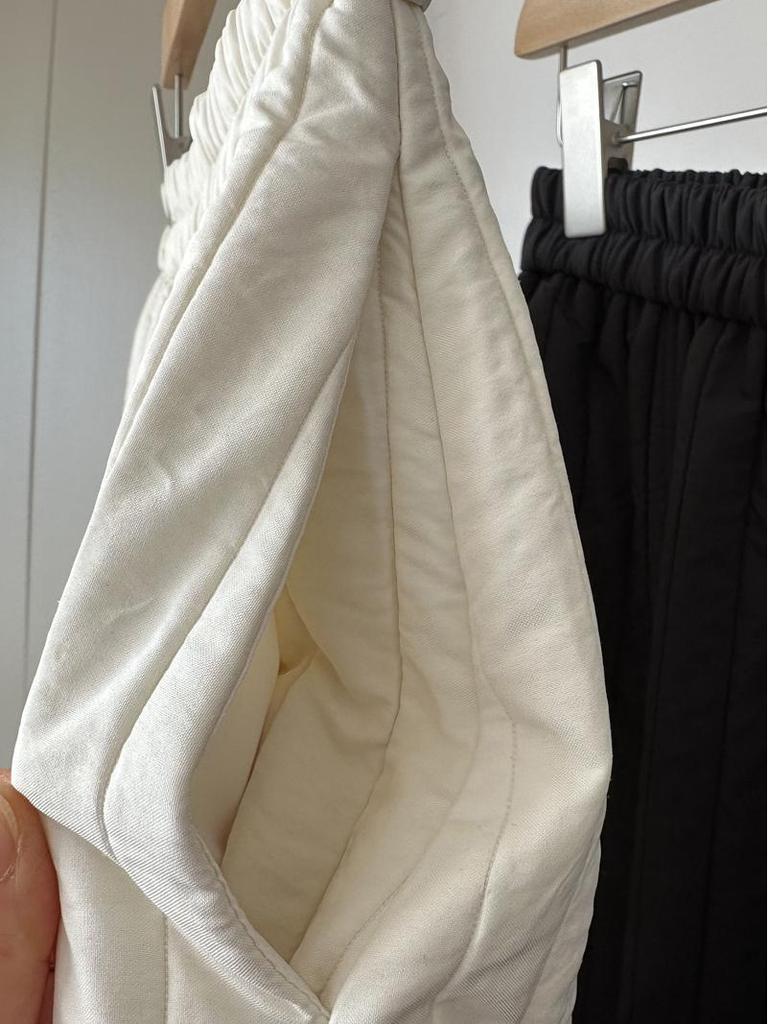 Minimalist Quilted Warm Pleated Cotton Midi Skirt in Dark Horse