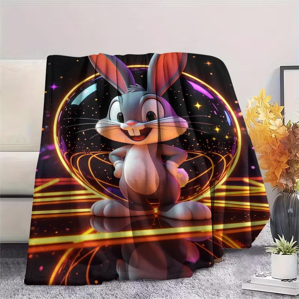 1PC Bugs Bunny Print Flannel Blanket, High quality Comfortable for All Seasons, Home Decor, Warmth and Comfort, Perfect for Christmas Gifts