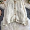 Autumn Winter Women Casual Turtleneck Single Breasted Furry Mohair Knitted Sweater Cardigans Tops Jacket Coat