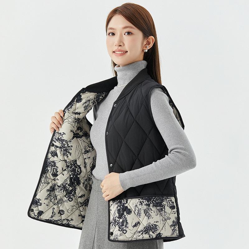 Women's spring and autumn four seasons warm light and medium fashion casual threaded collar outer wear cotton vest