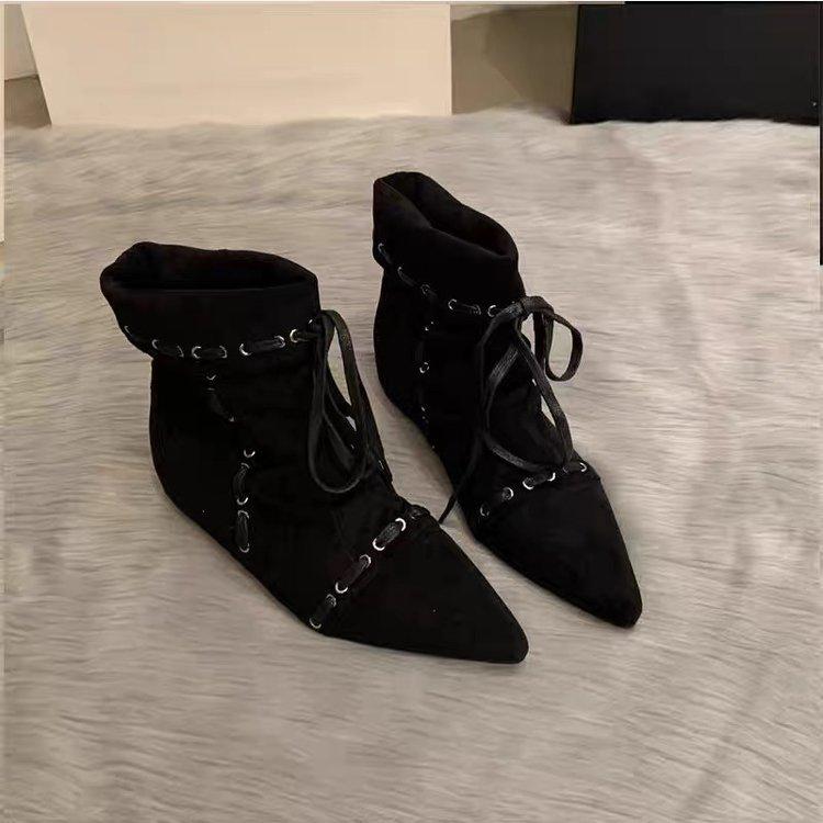 Folded pointed short boots women's flat bottom straps 2025 summer and autumn new retro niche Maillard western cowboy boots