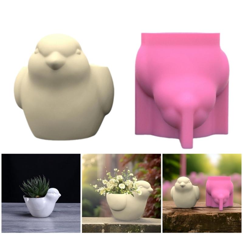 Creative Bird Shaped Cement Planter Silicone Mold for Flower Pots Pen Holder Casting Mold for Garden Decoration