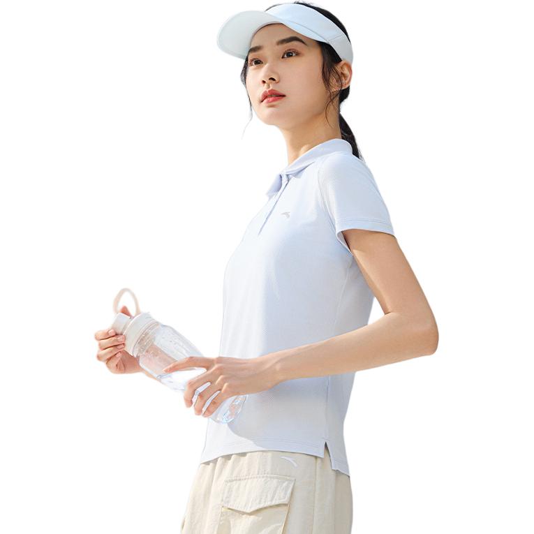 Anta Comfortable Simple Versatile Solid Color Slim Fit Lightweight Sports Polo Shirt Women Tops Light-Twilight-Blue 962527122-1