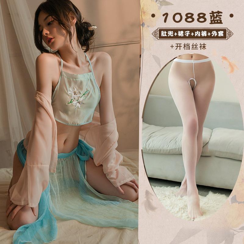 Sex underwear, sexy, perspective Guochao antique belly pocket blouse, sexy suit, uniform temptation