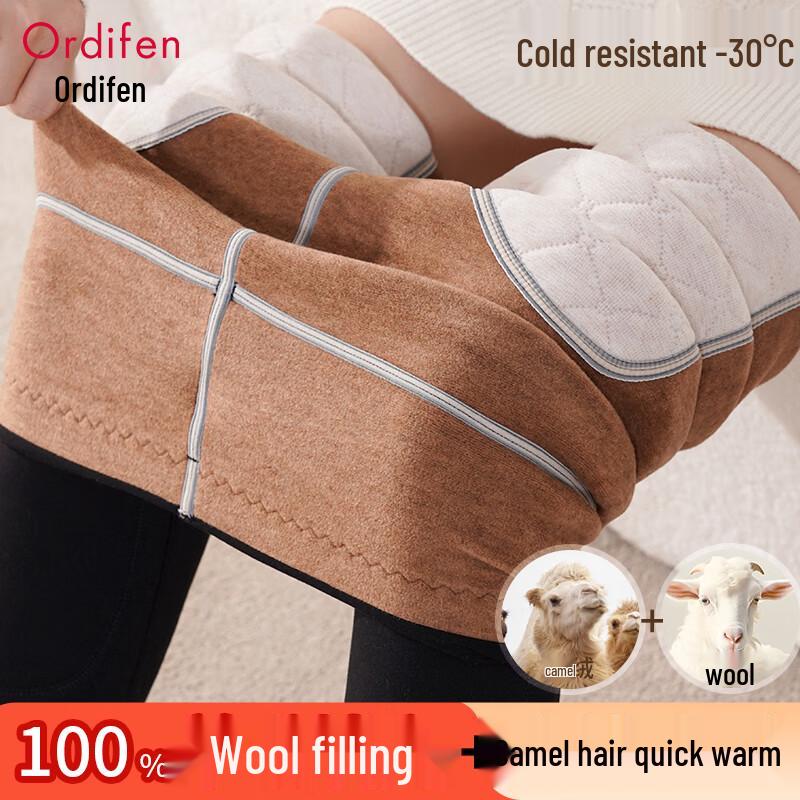 Oudifen 100% Pure Wool Plush Warm Leggings for Women