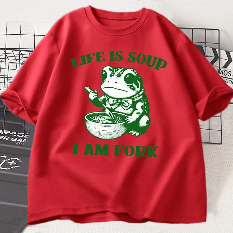 

Life Is Soup I Am Fork T-shirts for Men Women Funny Frog Relatable Life T Shirt Soft Summer Short Sleeve Tees Clothes 4XL