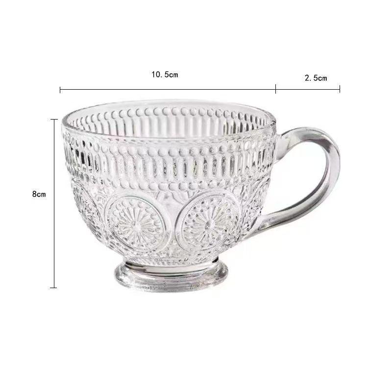 

Retro Sunflower Stripe Glass Cup for Oatmeal & Milk, Large Capacity with Handle Sunflower 400ml Clear прозорий