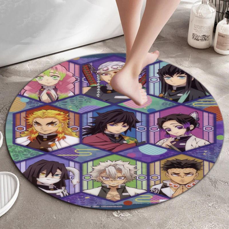 Classic Japanese-style Cartoon Demon Slayer Round Rug, Home Soft Decorative Anti-slip Yoga Mat and Chair Mat, Outdoor Floor Mat Carpet K23