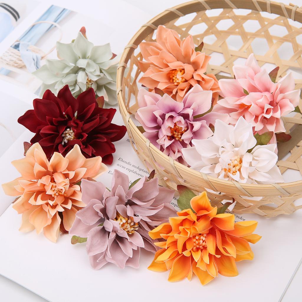 10PCs Silk Artificial Flowers 7Cm Dahlia Flower Heads Home Wedding Decoration Wall Hanging Garden DIY Accessories Wreath Jewelry