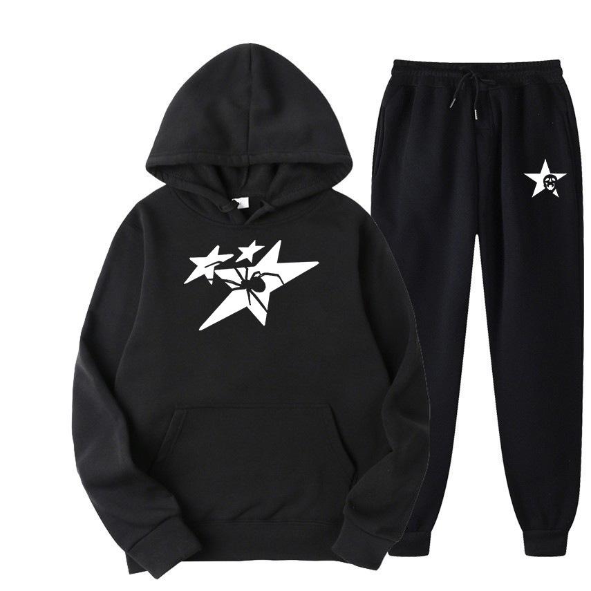 Direct supply Printed hooded sweater sweatpants set Loose casual men's sweater set Manufacturers have a large number of spot