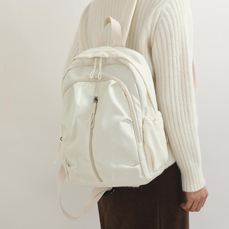 Solid Color Travel Backpack Water-Repellent Large Capacity Schoolbag for Middle School Students