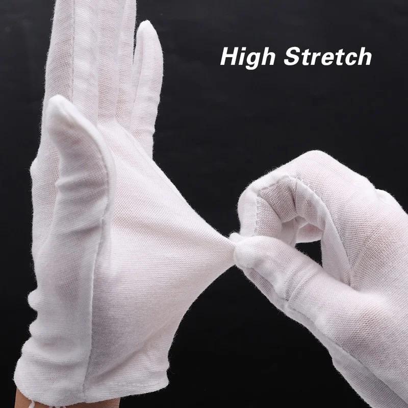 10Pairs Disposable Soft Cotton Gloves Inspection Mittens Jewelry Coins Silver Elastic Lining Men Women Gloves