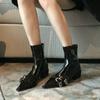 Small short boots women's skirt black pointed heel belt buckle patent leather