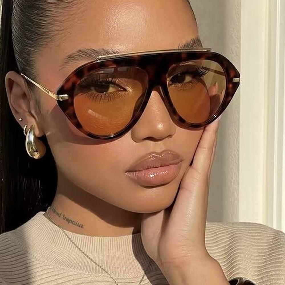 Vintage Patchwork Ins Popular Fashion Oversized Pilot Sunglasses Women Shades UV400 Retro Gradient Men Blue Green Sun Glasses